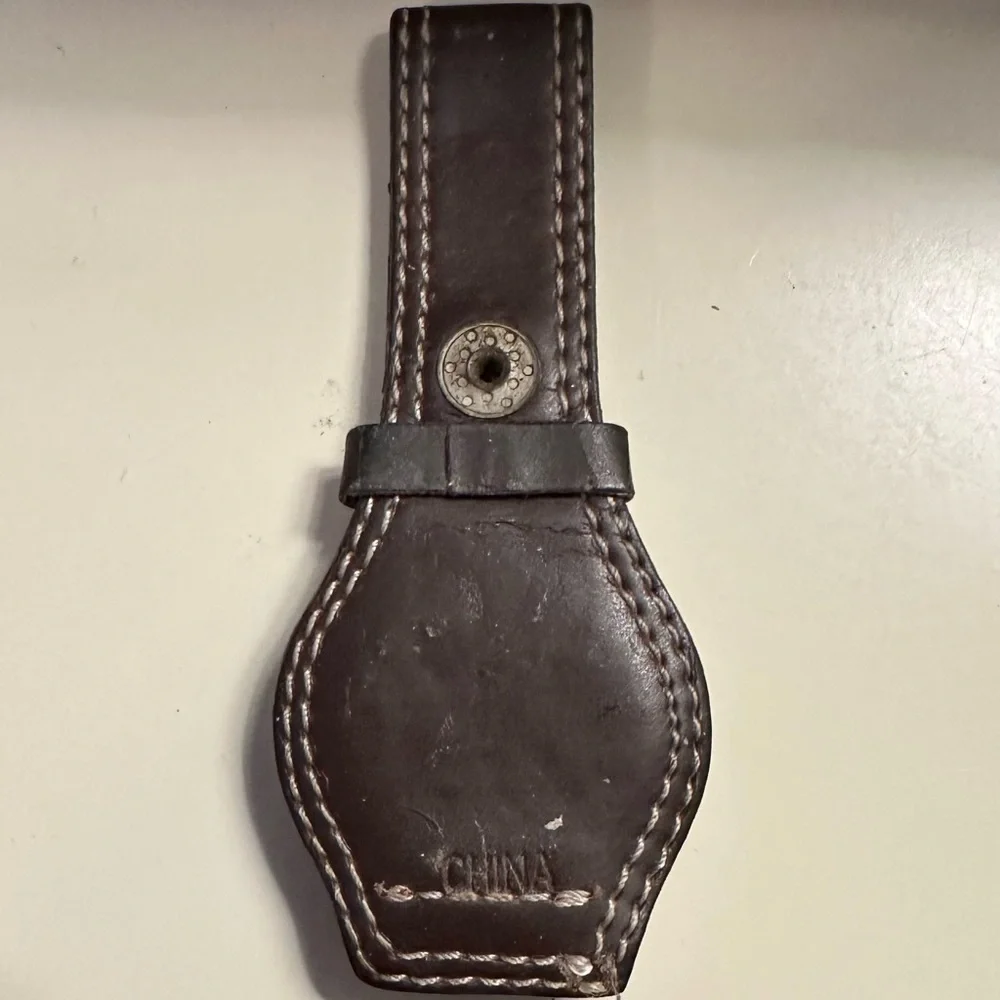Vintage Times Square Quartz Watch, Date, Waist Leather band brown men’s
